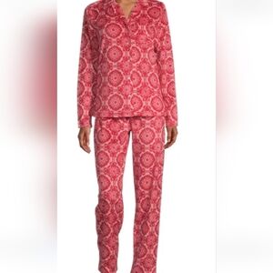 Womens Fleece Pajama Set Size Large Red White Long Sleeve